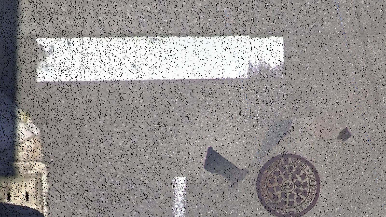 2D CADに読み込んだ点群を作図倍率まで拡大した状態。点の隙間で輪郭がぼやけている
