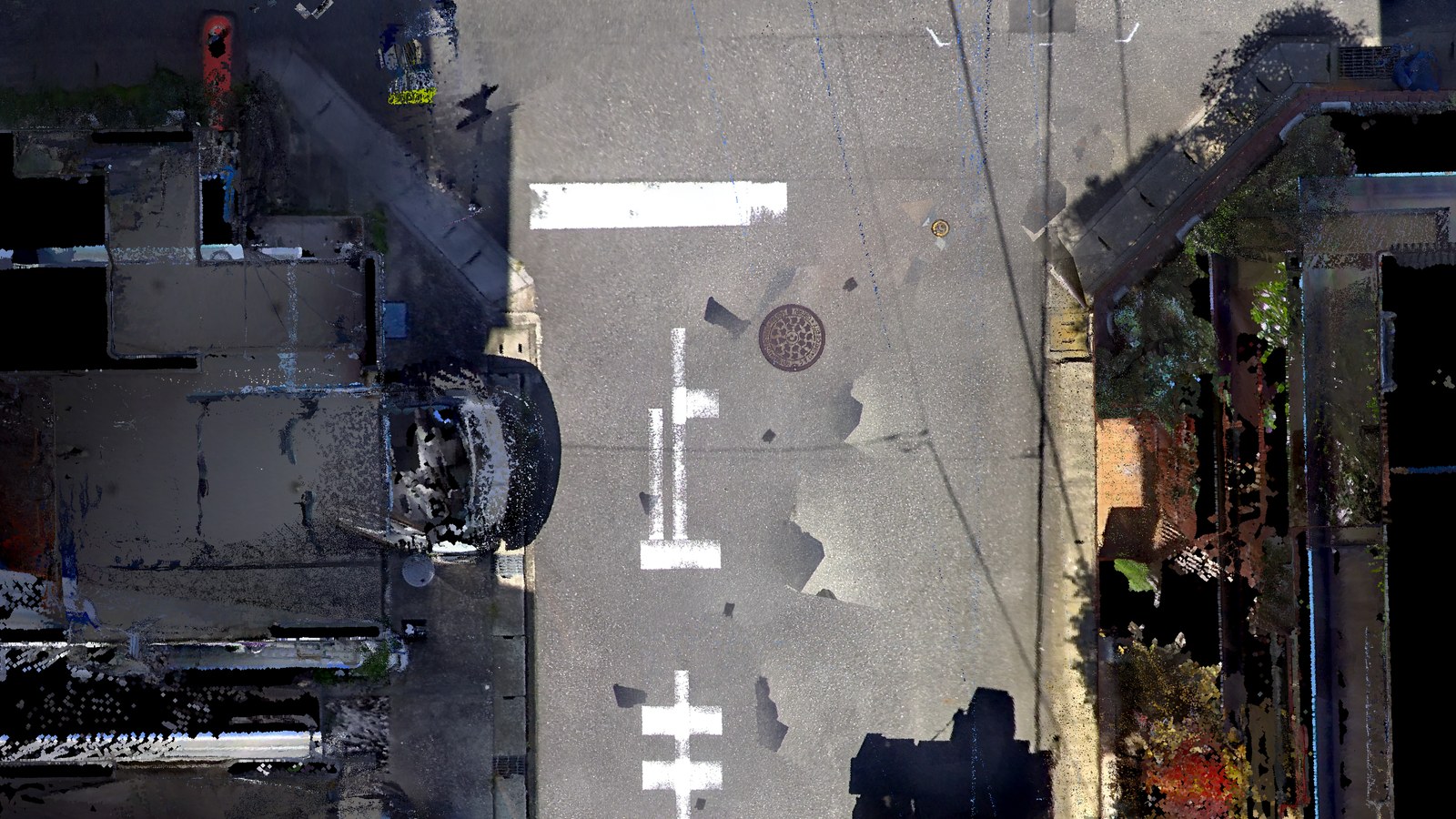 SLAM点群から生成した真オルソ(GSD 5mm)の市街地道路